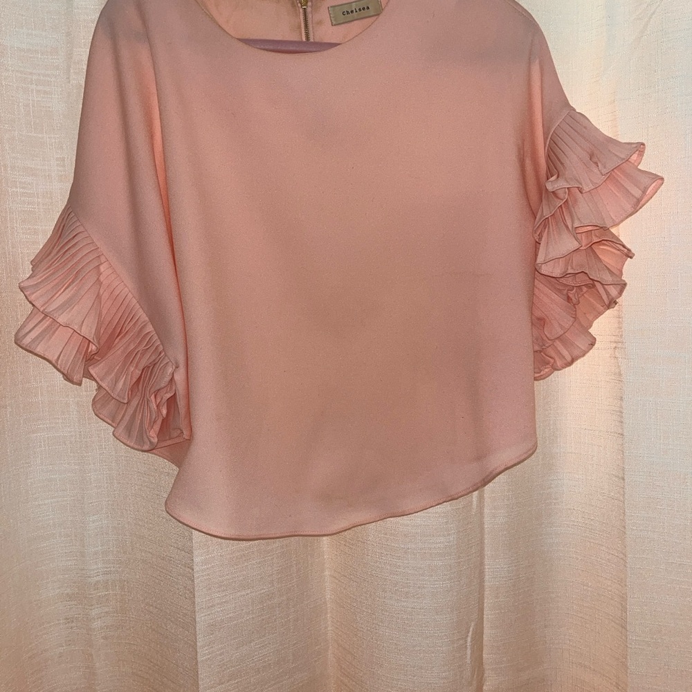 Elegant Ruffle Sleeve Blouse in Soft Pink